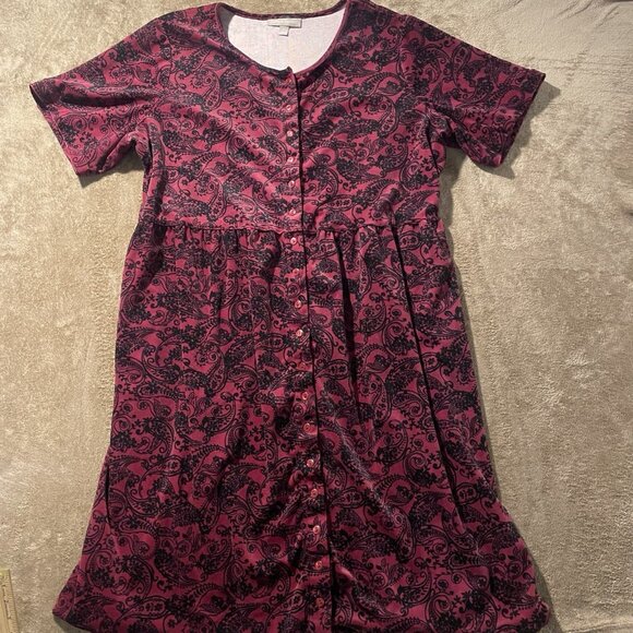 Woman Within Dress Womens 18/20 Midi Velour Velvet Pink Paisley Button Front - Picture 1 of 7